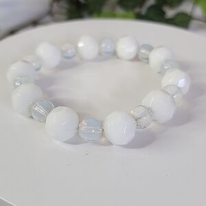 Handcrafted Opalite and Faceted White Crystal Beads  Bracelet